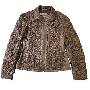 Betty Barclay jacket floral sculpture embellishments zip up coat copper size 10